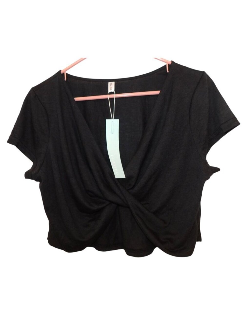 NWT Dressfo Womens XXXL Black Cropped Twist Front Top Minimalist Coquette